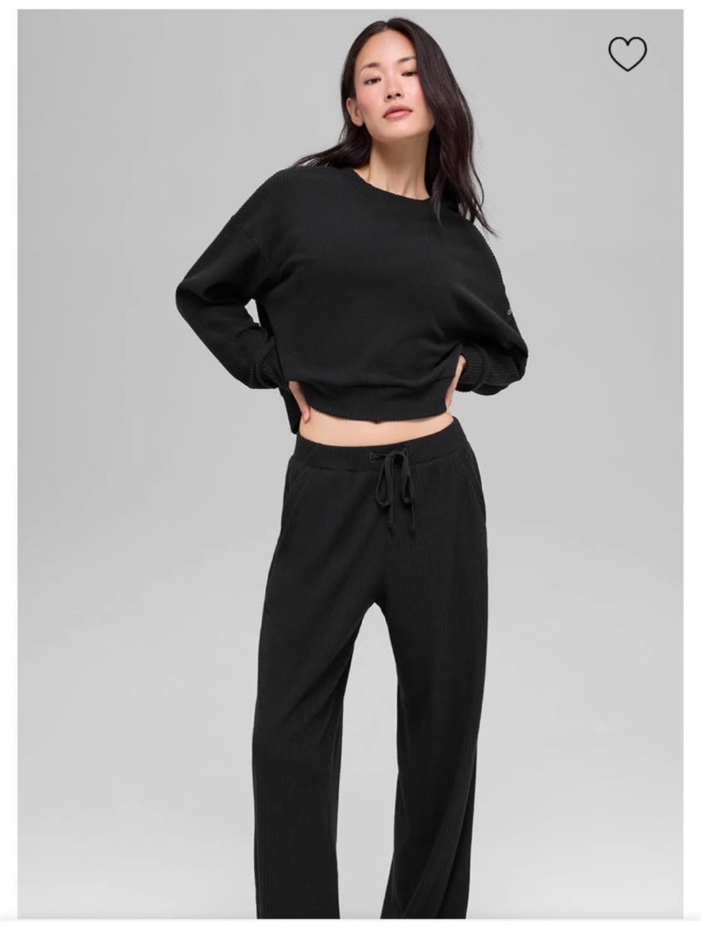 Alo muse black ribbed set crewneck (M) & wide leg pants (S)